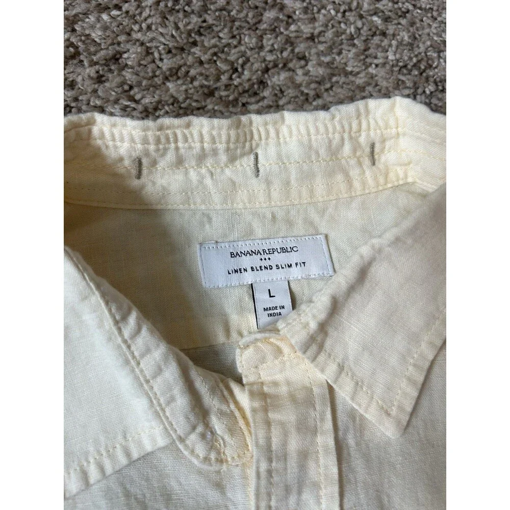 Banana Republic Linen Blend Button Up Shirt Slim Fit Short Sleeve Mens Sz L